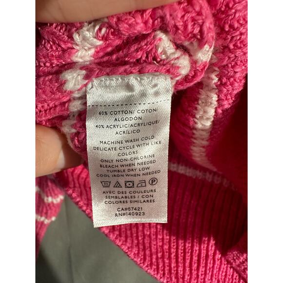 Loft Cardigan Sweater Women Small Pink Striped Oversized V Neck Cozy Casual - Picture 4 of 7